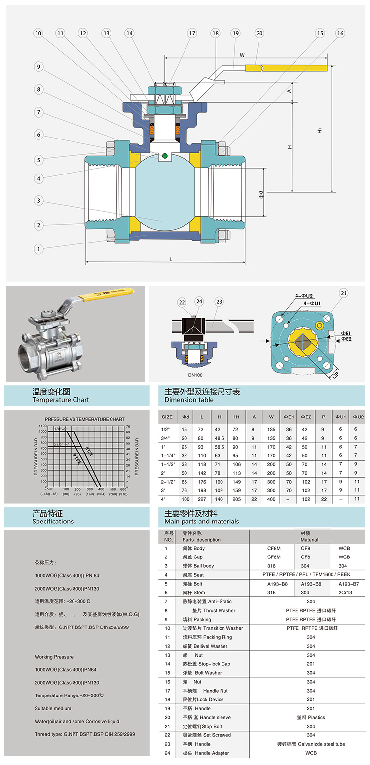 VEAPON電動(dòng)絲口球閥尺寸圖